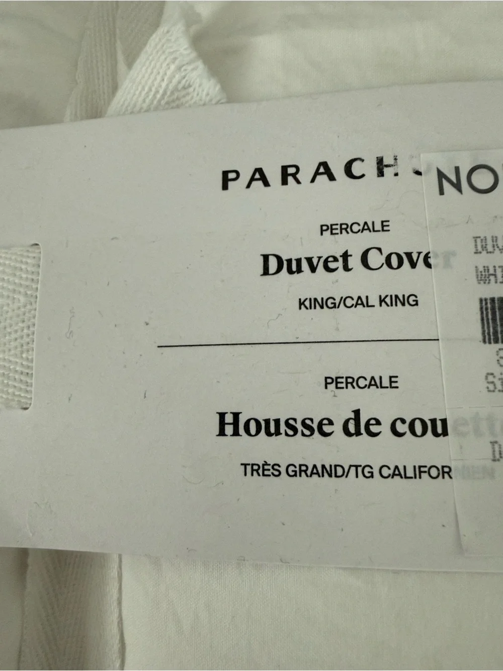 NWT Parachute Percale Duvet Cover King/Ca King White $240 MSRP 100% Organic Cott